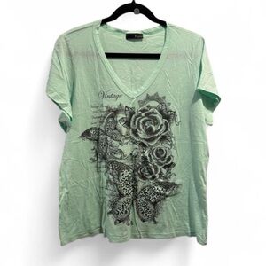 Vintage Mint Green Floral Butterfly Tee